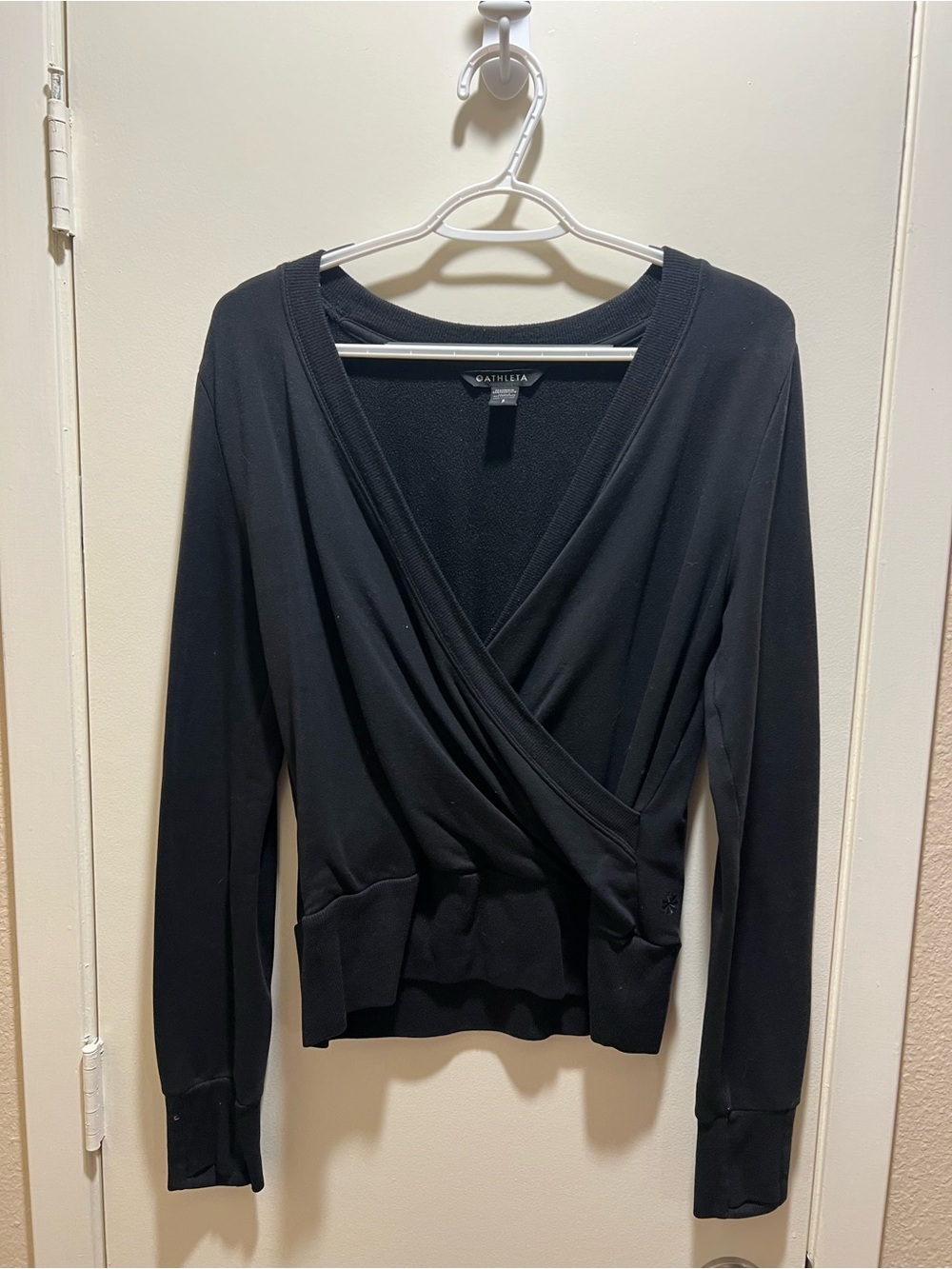 Athleta Black Wrap-Front Long Sleeve Top